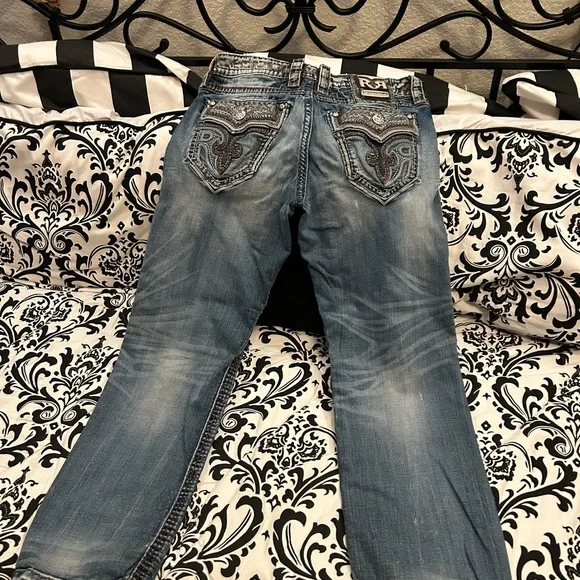 Men’s Rock Revival Light Blue Bootcut Jeans - Picture 3 of 5